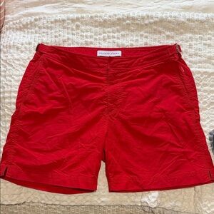 Orlebar Brown Vibrant Red Flat Front Men's Shorts